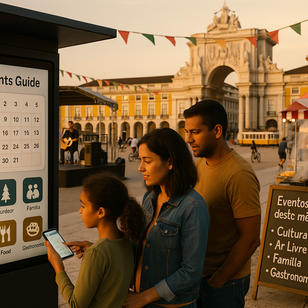 Photographic still image, Lisbon neighborhood of Alfama during golden-hour street festival. 35mm lens, eye-level,